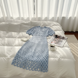 Conjunto <span class=keywords><strong>de</strong></span> Vestido <span class=keywords><strong>de</strong></span> Moda para Vacaciones, Elegante Abrigo <span class=keywords><strong>de</strong></span> Punto Calado con Vestido Halter, Conjunto <span class=keywords><strong>de</strong></span> Dos Piezas - Product Image 6