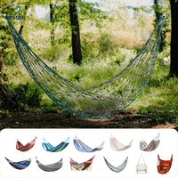 Hamac double en maille de nylon pour le camping en plein air, en polyester tissé, anneau de fer anti-basculement pour filet de pêche, lit balançoire