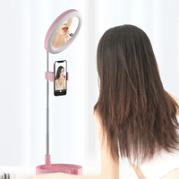 Lampu cincin Selfie Mini Led portabel, serbaguna dapat dilipat USB 6 inci cermin lampu cincin bulat untuk Video Live Streaming Makeup