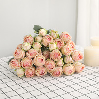 ZUOYI Bouquet de roses artificielles 63cm 10 têtes, Bouquet de fausses fleurs à bord brûlé