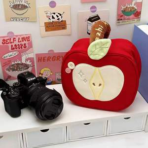 Sac de rangement portable pour <span class=keywords><strong>appareil</strong></span> <span class=keywords><strong>photo</strong></span> et cosmétiques, durable, avec fermeture éclair, en forme de demi-pomme - Product Image 2