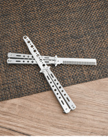 T7252 Peigne pliant en acier inoxydable avec logo personnalisé, couteau-papillon de poche tendance pour l'extérieur, idéal pour la formation et la pratique en salon