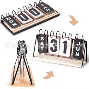 New cross-border 2026 wooden desk <b>calendar</b> stand with wrought iron perpetual <b>calendar</b> base, office flip <b>calendar</b> stand with - Product Image 4