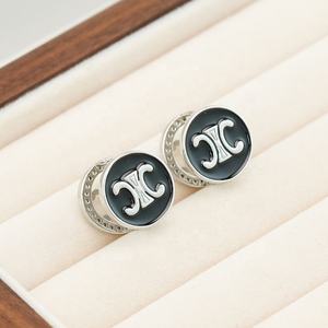 Boucles d'oreilles clous haut de gamme et tendance en verre et cuivre incrustés de micro-zirconias, nouveau design double boucle en C, avant et arrière - Product Image 3