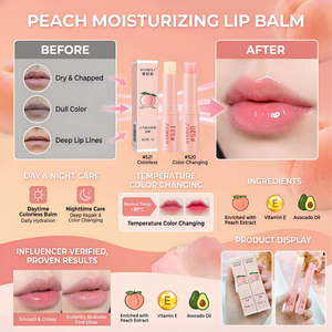 Baume à lèvres hydratant naturel en stick, teinté, changeant de couleur selon la température, pêche, maquillage quotidien, logo personnalisé, vente en gros - Product Image 6