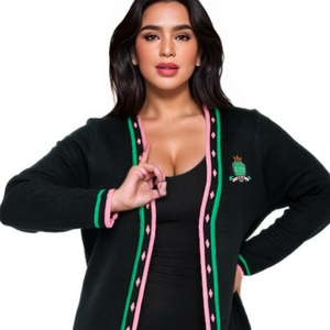<strong>Custom</strong> Greek Iota Phi Lambda Sorority Clothing Embroidered Cotton Long Cardigan <strong>Dress</strong> Maxi Sweater - Product Image 3