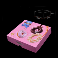Boîte carrée en papier à motif vif pour donuts, personnalisable avec logo UV, jetable, pliable, pour boulangerie, rose, emballage pour desserts sucrés