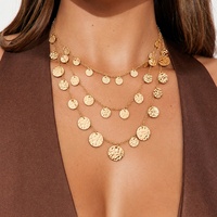 Ensemble de colliers superposables vintage à breloques disques martelés multicouches pour femme, style bohème, collier statement pour soirée, accessoires bijoux