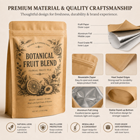 Pochette en papier kraft à fond plat refermable avec fermeture éclair, intérieur en aluminium, impression personnalisée, sac d'emballage pour thé et café