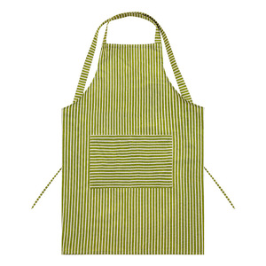 Green Striped Cotton Linen Apron With Pocket Breathable Kitchen Use Adult Size - Product Image 3