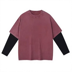 Camiseta de Manga Corta para Hombre, Corte Regular, Tejida, Azul y Negro con Ribete en Contraste, Cuello Redondo, Diseño de Bloques de Color Sólido, Estilo Urbano - Product Image 1