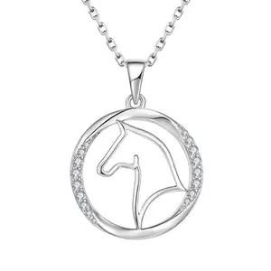 High Quality Stock Hollow Out CZ Horse Animal Jewelry 925 Sterling Silver Horse Necklace For Women