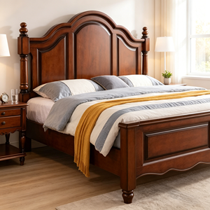 Traditional Mahogany Queen Size Wood Bed Frame with Storage and Panel Design - Product Image 2