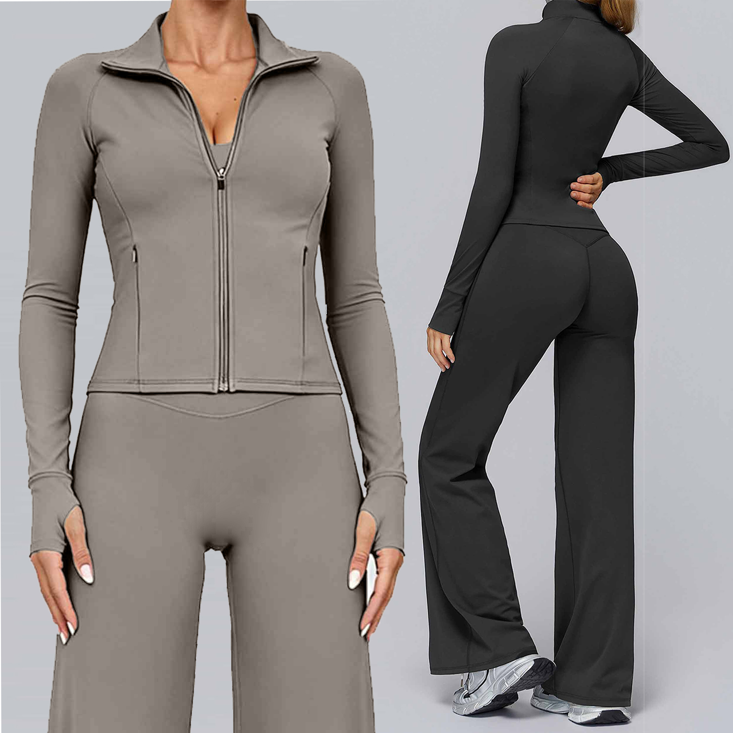 Lady Long Sleeve Full Zipper Breathable Quick Dry Tight Fitness Running Yoga Tops Workout Sports Tank Top Women Slim Fit