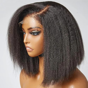 Perruque courte bob sans colle 100% cheveux humains avec baby hair, perruque frontale en dentelle <span class=keywords><strong>suisse</strong></span> pré-épilée à la ligne de cheveux naturelle pour usage quotidien - Product Image 1