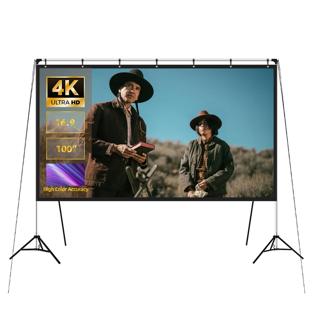 100-inch Outdoor Projector Screen with a Stand 16:9 Portable High-definition 4K White Projection Screen
