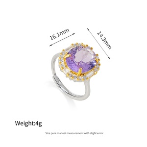 Anillo de Declaración para Mujer de Plata Esterlina 925 con Piedras Preciosas Curativas, Joyería con Gran Diamante Ovalado, Amatista, Citrino y Cristal de Piedra Natural - Product Image 3