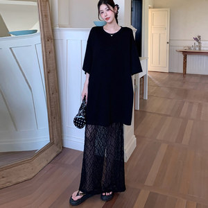 Haute qualité coréen plaine Maxi <span class=keywords><strong>robe</strong></span> surdimensionné longs <span class=keywords><strong>t</strong></span>-shirts décontracté é<span class=keywords><strong>t</strong></span>é Sexy plaine Patchwork dentelle <span class=keywords><strong>t</strong></span>-<span class=keywords><strong>shirt</strong></span> robes pour les femmes - Product Image 1