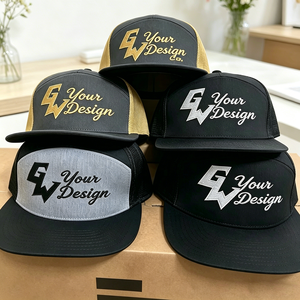 Gorras Trucker Personalizadas con Logotipo Bordado en 3D de Alta Calidad, Gorras Snapback Negras Estructuradas de 7 Paneles para Adultos, 100% Algodón, con Apliques - Product Image 5