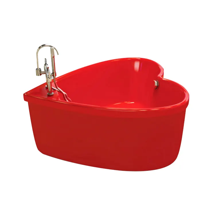 Cheap Stand Alone Acrylic Red Heart-shaped Bathroom Freestanding Soaking Acrylic Bathtub 2 Person