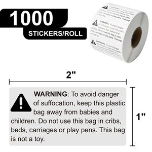 Choking Hazard Warning Labels 5.08cm x 2.54cm, 1000 <b>Stickers</b> Per <b>Roll</b> Safety Packaging Tags - Product Image 6