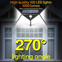 Lampe solaire à 100 LED avec détecteur de mouvement PIR, lampe solaire extérieure, applique murale, lampe de jardin alimentée par énergie solaire