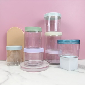 30ml 50ml 100ml 120ml 200ml 250ml 500ml Cosmetic Packaging clear Amber Black Pet Plastic Cream Jar with pink Violet Plastic Lid - Product Image 1
