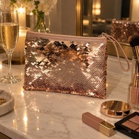 Pochette à sequins réversibles, pochette de voyage scintillante sirène avec bandoulière pour femme, soirée