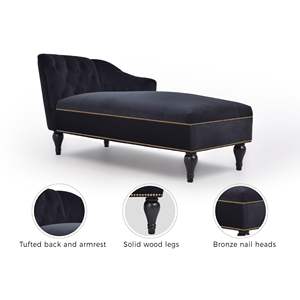58'' Velvet Chaise Lounge with <b>Button</b> Tufted Right Arm Nailhead Trim and Solid <b>Wood</b> Legs for Bedroom Application New+Video DB - Product Image 1