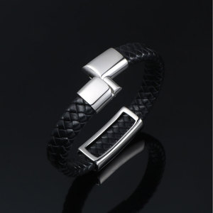 Stainless Steel Woven <b>Bracelet</b> Star Pattern <b>Leather</b> Bangle Men's Jewelry Gift CE534 - Product Image 3