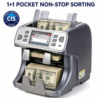 Trieur de billets 208C double CIS avec poche de rejet, compteur de billets 1+1 poches, machine de comptage de valeur par dénomination mixte pour banque