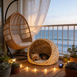 Natuurlijk waterhyacint honden- en kattenbed, handgemaakt dierenhuisje, milieuvriendelijk huisje voor huisdieren - Product Image 1