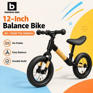 Triciclo de Bambú Tratado de Dos Ruedas con Neumáticos de Aire/Sólidos de 12 Pulgadas, Manillar Ergonómico de Altura Ajustable, Asiento Acolchado, 2-3 Años, 4-6 Años - Product Image 1