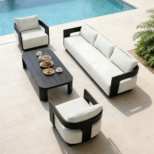 Ensemble <span class=keywords><strong>de</strong></span> canapés d'extérieur modernes en <span class=keywords><strong>aluminium</strong></span> - Meubles <span class=keywords><strong>de</strong></span> luxe pour <span class=keywords><strong>jardin</strong></span>, patio, <span class=keywords><strong>salon</strong></span> et cour, pour usage hôtelier, imperméables et résistants à la rouille - Product Image 3