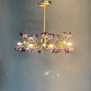 Nordique tout cuivre arbre branche romantique fleur salon salle à manger pendentif Simple maître chambre créative cristal plafond - Product Image 3