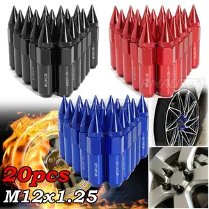 20 Stück Aluminium M12X1.25 Autofelgen Riemen Nüsse mit Spikes 60 mm erweiterter Tuner blau/rot/schwarz