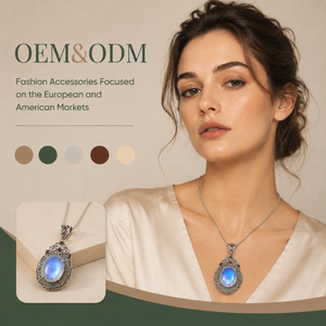 Collares con colgante de plata chapada al por mayor OEM/ODM con piedra lunar y granate, joyería vintage de piedras preciosas para mujer - Product Image 1