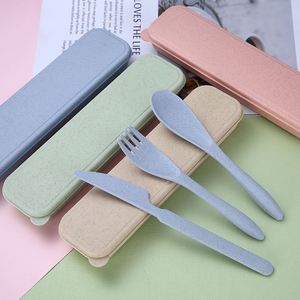 Ensemble de couverts portables écologiques de qualité alimentaire pour adultes et enfants, sans BPA, en acier inoxydable et paille de blé, avec étui de protection, idéal pour les voyages et les cadeaux promotionnels - Product Image 3