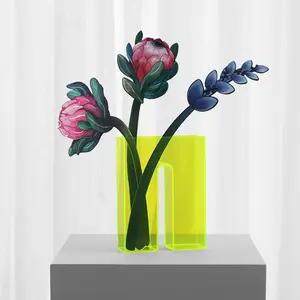 2022 Acrylic colored vase dry flower living room decoration all over the sky lily green flower hydroponic flower device