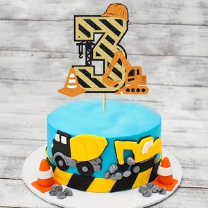 1 pieza de adornos de pastel de feliz cumpleaños con tema de construcción, selecciones de pastel con tema de ingeniero excavador para decoración de cumpleaños de niños de 1 ~ 4 años - Product Image 1