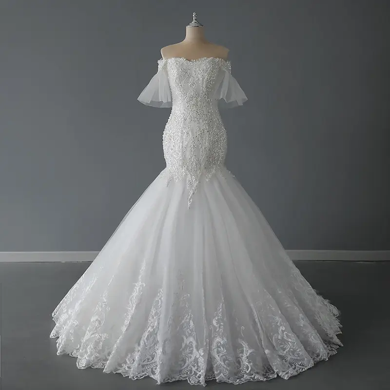 Robe sirène en dentelle blanche à la mode, robe de mariée