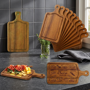 Ensemble de planches à découper en bois rectangulaires avec poignée pour servir fromage, viande, charcuterie, plateau de 10 pièces - Product Image 4