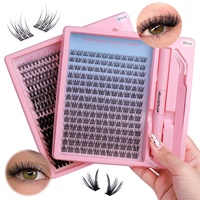 Nouvel ensemble de faux cils longs transfrontaliers européens et américains, 320 pièces, DIY, segmentés, courbure D, auto-adhésifs, avec tige en coton noir