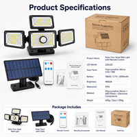 Lampe murale solaire à 4 têtes avec télécommande, 283 LED, détecteur de mouvement extérieur, lampe de sécurité