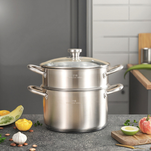 Marmite à soupe et à bouillon en acier inoxydable épaissi, design classique, avec couvercle en verre, tiroirs multicouches, compatible <span class=keywords><strong>lave</strong></span>-<span class=keywords><strong>vaisselle</strong></span>, pour la bouillie et les ragoûts - Product Image 3