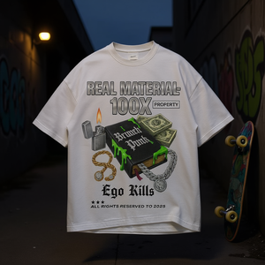 Camiseta Gráfica Oversize Ego Kills con Estampado de Cadenas de Dinero, Estilo Boxy Unisex Vintage, Top Estético Estilo Skater - Product Image 3