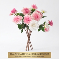 Bunga Dahlia Buatan Realistis dengan Tampilan Lembap, Batang Bunga Sutra PU untuk Dekorasi Pernikahan, Rumah, dan Pesta