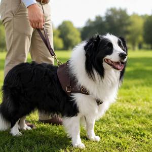 Harnais pour <span class=keywords><strong>chien</strong></span> en cuir véritable rétractable, nouvelle conception, épaissi, anti-traction, avec laisse pour grands chiens, pour la promenade et l'entraînement - Product Image 2