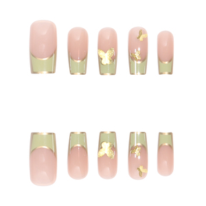 24 Uds alta calidad ABS mariposa dorada decorada <span class=keywords><strong>Uñas</strong></span> acrílicas fábrica al por mayor <span class=keywords><strong>uñas</strong></span> postizas cuadradas para aplicación en los dedos - Product Image 2