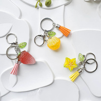 Schattige realistische fruit sleutelhanger van plastic, aardbei, sinaasappel, citroen, druif, kwastje, tasbedel, UV-print, groothandel, mode